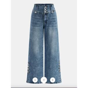 Commense Button Detail High-Waist Wide-Leg Jeans Sz XL